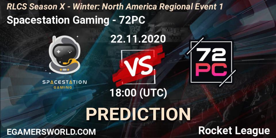 Prognose für das Spiel Spacestation Gaming VS 72PC. 22.11.2020 at 18:00. Rocket League - RLCS Season X - Winter: North America Regional Event 1