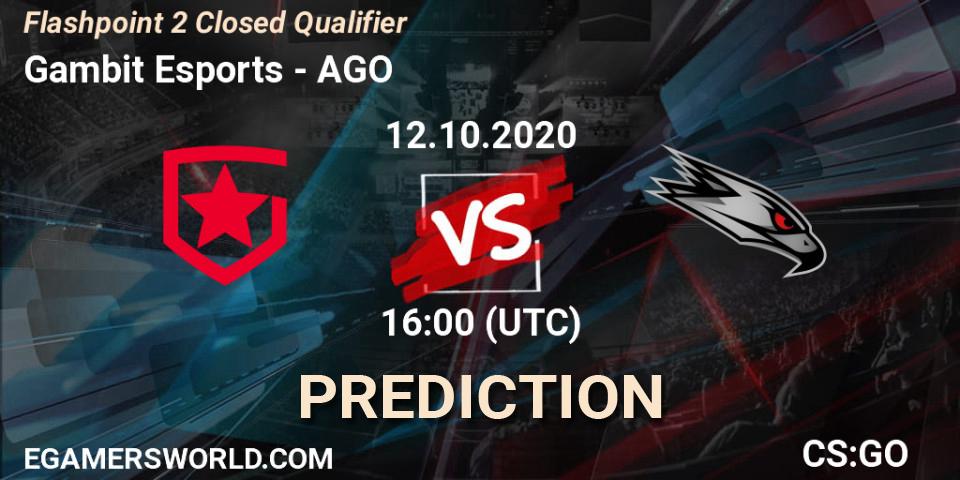 Prognose für das Spiel Gambit Esports VS AGO. 12.10.20. CS2 (CS:GO) - Flashpoint 2 Closed Qualifier