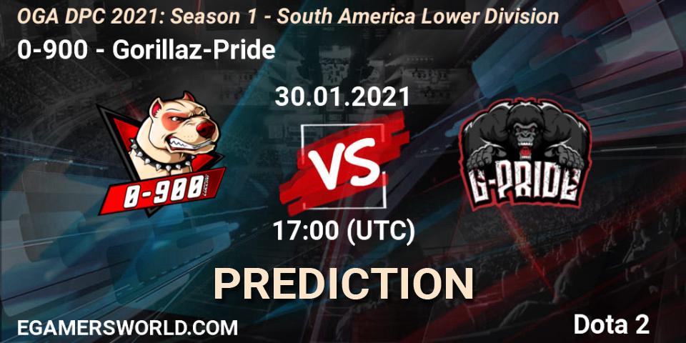 Prognose für das Spiel 0-900 VS Gorillaz-Pride. 30.01.21. Dota 2 - OGA DPC 2021: Season 1 - South America Lower Division