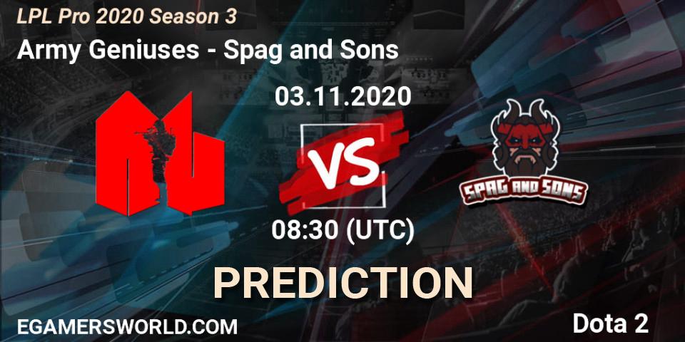 Prognose für das Spiel Army Geniuses VS Spag and Sons. 03.11.20. Dota 2 - LPL Pro 2020 Season 3
