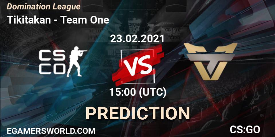 Prognose für das Spiel Tikitakan VS Team One. 23.02.2021 at 15:00. Counter-Strike (CS2) - Domination League