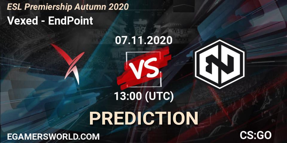 Prognose für das Spiel Vexed VS EndPoint. 07.11.2020 at 13:05. Counter-Strike (CS2) - ESL Premiership Autumn 2020