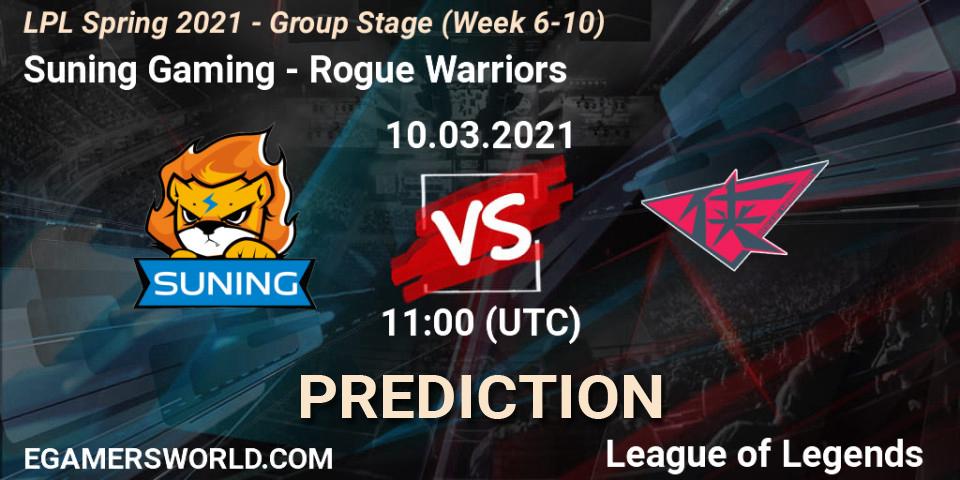 Prognose für das Spiel Suning Gaming VS Rogue Warriors. 10.03.21. LoL - LPL Spring 2021 - Group Stage (Week 6-10)