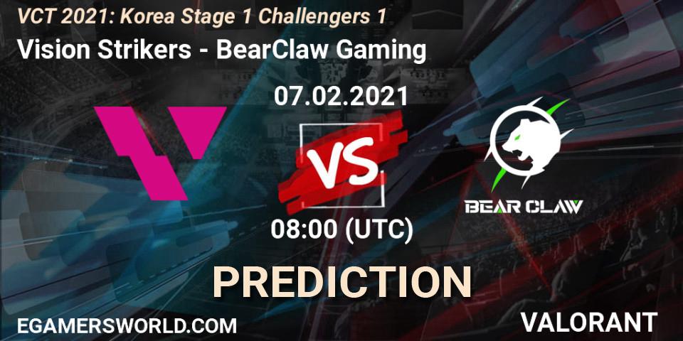 Prognose für das Spiel Vision Strikers VS BearClaw Gaming. 07.02.2021 at 12:00. VALORANT - VCT 2021: Korea Stage 1 Challengers 1