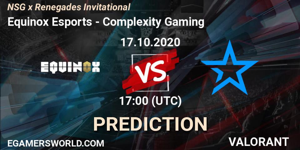 Prognose für das Spiel Equinox Esports VS Complexity Gaming. 17.10.2020 at 17:00. VALORANT - NSG x Renegades Invitational