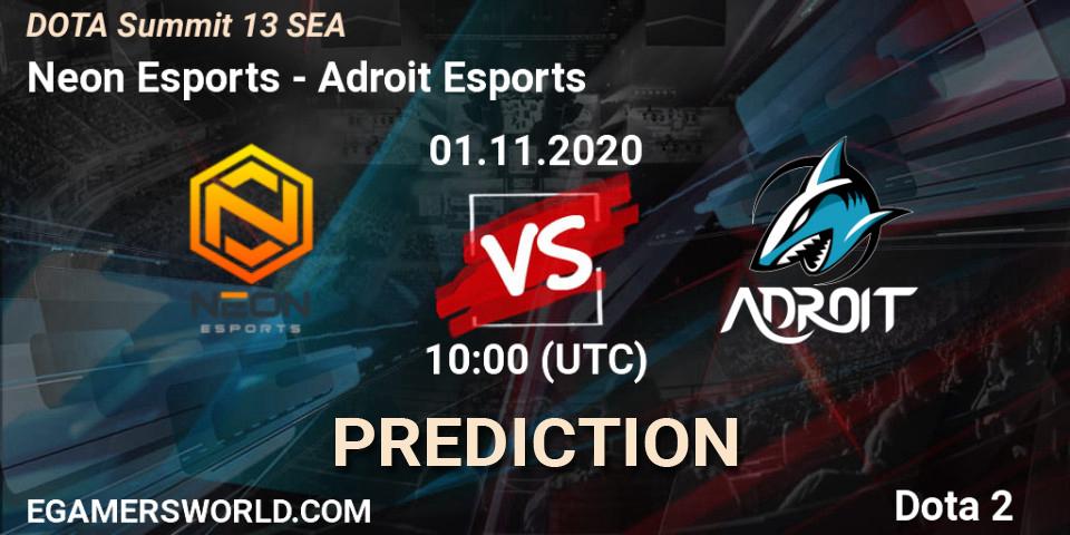 Prognose für das Spiel Neon Esports VS Adroit Esports. 31.10.20. Dota 2 - DOTA Summit 13: SEA