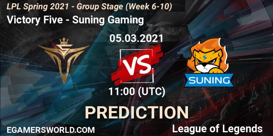 Prognose für das Spiel Victory Five VS Suning Gaming. 05.03.21. LoL - LPL Spring 2021 - Group Stage (Week 6-10)