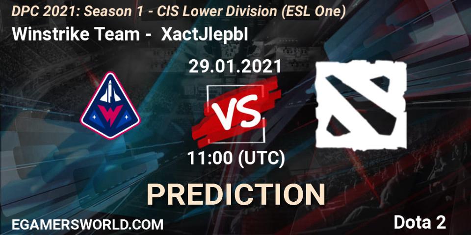 Prognose für das Spiel Winstrike Team VS XactJlepbI. 29.01.2021 at 10:57. Dota 2 - ESL One. DPC 2021: Season 1 - CIS Lower Division