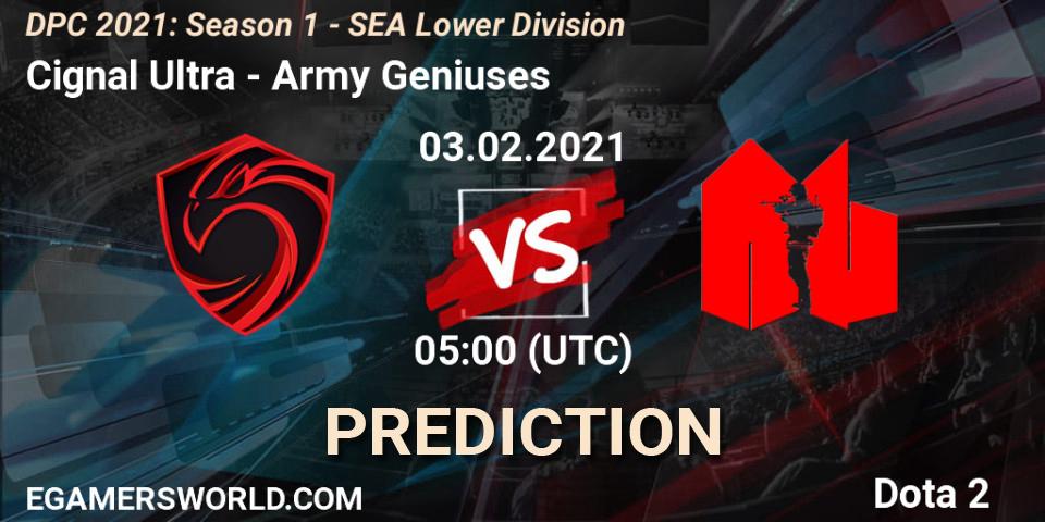 Prognose für das Spiel Cignal Ultra VS Army Geniuses. 03.02.21. Dota 2 - DPC 2021: Season 1 - SEA Lower Division