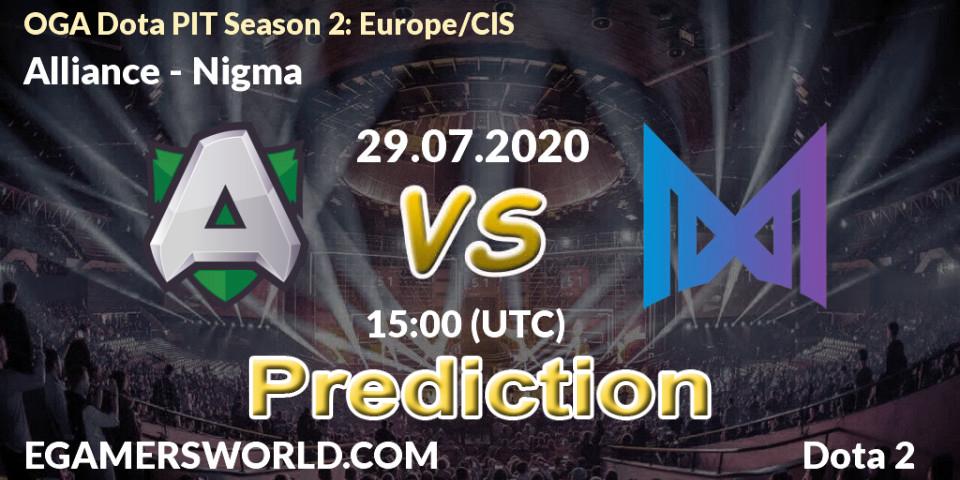 Prognose für das Spiel Alliance VS Nigma. 29.07.2020 at 14:11. Dota 2 - OGA Dota PIT Season 2: Europe/CIS