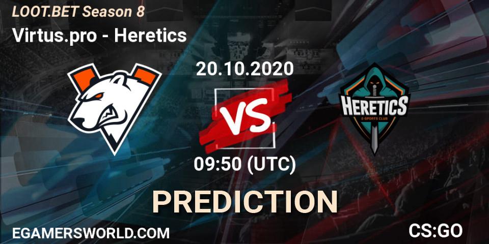Prognose für das Spiel Virtus.pro VS Heretics. 20.10.2020 at 09:50. Counter-Strike (CS2) - LOOT.BET Season 8