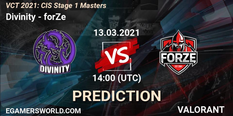 Prognose für das Spiel Divinity VS forZe. 13.03.21. VALORANT - VCT 2021: CIS Stage 1 Masters