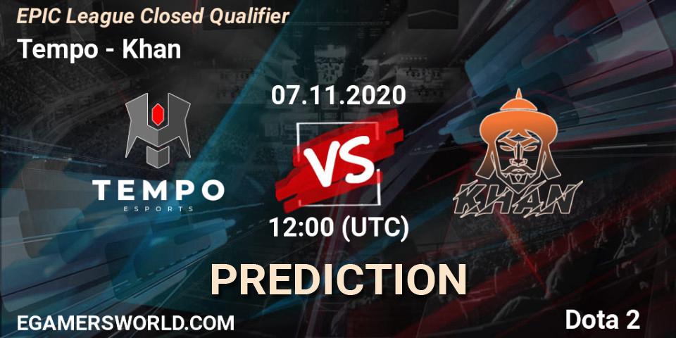 Prognose für das Spiel Tempo VS Khan. 07.11.2020 at 11:12. Dota 2 - EPIC League Closed Qualifier