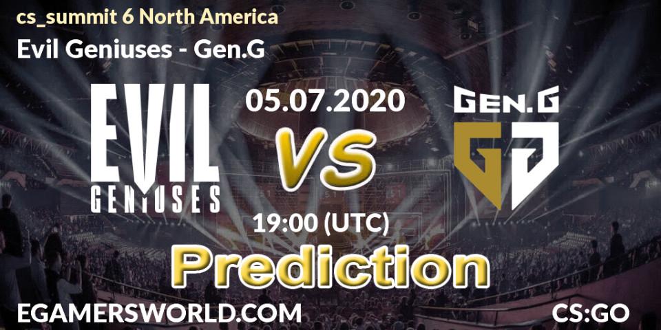 Prognose für das Spiel Evil Geniuses VS Gen.G. 05.07.2020 at 19:30. Counter-Strike (CS2) - cs_summit 6 North America