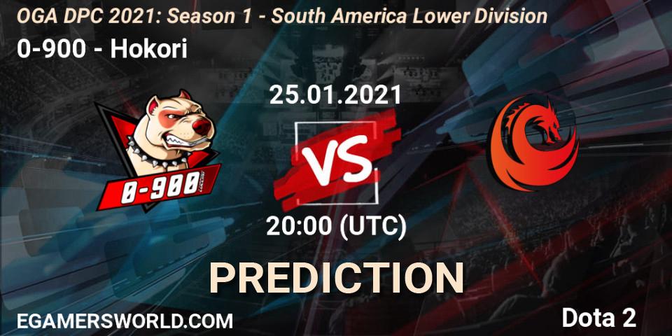 Prognose für das Spiel 0-900 VS Hokori. 25.01.21. Dota 2 - OGA DPC 2021: Season 1 - South America Lower Division