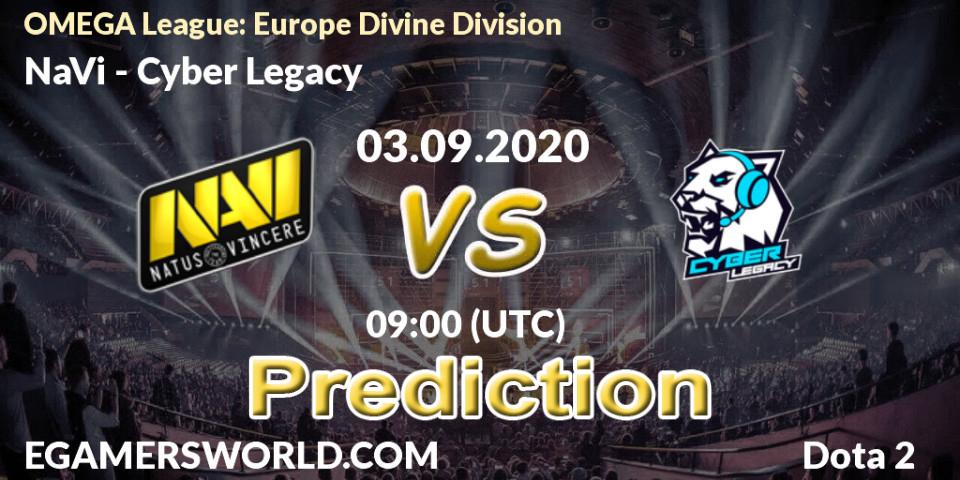 Prognose für das Spiel NaVi VS Cyber Legacy. 03.09.2020 at 09:00. Dota 2 - OMEGA League: Europe Divine Division