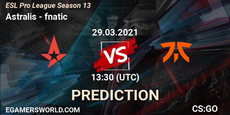 Prognose für das Spiel Astralis VS fnatic. 29.03.21. CS2 (CS:GO) - ESL Pro League Season 13