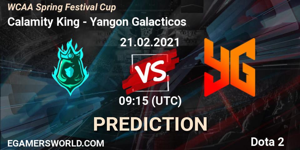 Prognose für das Spiel Calamity King VS Yangon Galacticos. 21.02.2021 at 10:07. Dota 2 - WCAA Spring Festival Cup