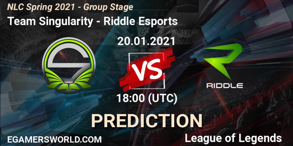 Prognose für das Spiel Team Singularity VS Riddle Esports. 20.01.2021 at 18:00. LoL - NLC Spring 2021 - Group Stage