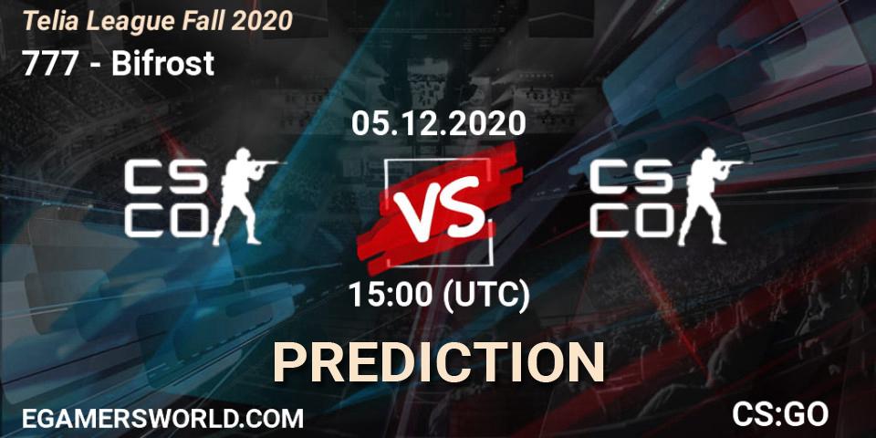 Prognose für das Spiel 777 VS Bifrost. 05.12.2020 at 14:10. Counter-Strike (CS2) - Telia League Fall 2020