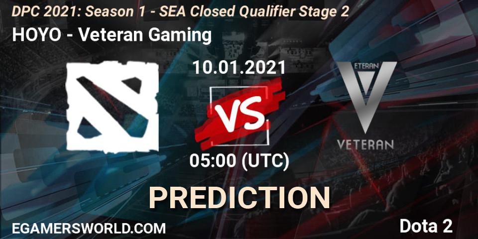 Prognose für das Spiel HOYO VS Veteran Gaming. 10.01.2021 at 05:02. Dota 2 - DPC 2021: Season 1 - SEA Closed Qualifier Stage 2