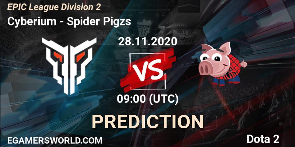 Prognose für das Spiel Cyberium VS Spider Pigzs. 28.11.20. Dota 2 - EPIC League Division 2