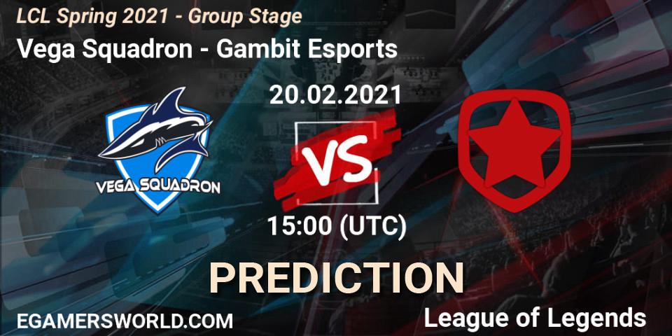 Prognose für das Spiel Vega Squadron VS Gambit Esports. 20.02.21. LoL - LCL Spring 2021 - Group Stage