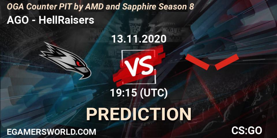 Prognose für das Spiel AGO VS HellRaisers. 13.11.20. CS2 (CS:GO) - OGA Counter PIT by AMD and Sapphire Season 8