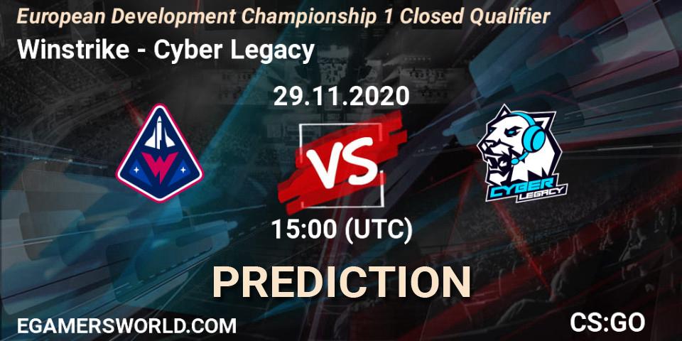 Prognose für das Spiel Winstrike VS Cyber Legacy. 29.11.2020 at 19:25. Counter-Strike (CS2) - European Development Championship 1 Closed Qualifier