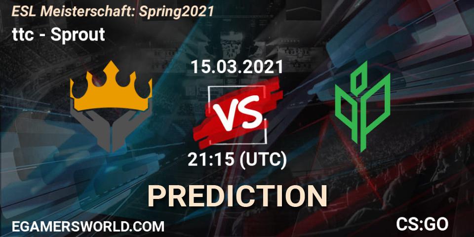 Prognose für das Spiel ttc VS Sprout. 15.03.2021 at 21:30. Counter-Strike (CS2) - ESL Meisterschaft: Spring 2021