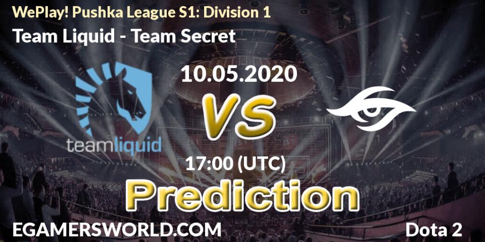Prognose für das Spiel Team Liquid VS Team Secret. 10.05.20. Dota 2 - WePlay! Pushka League S1: Division 1