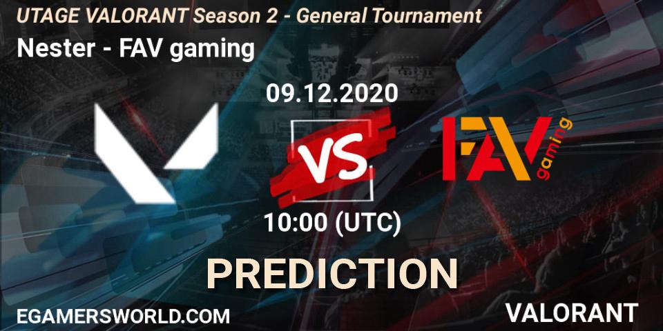 Prognose für das Spiel Nester VS FAV gaming. 09.12.2020 at 10:00. VALORANT - UTAGE VALORANT Season 2 - General Tournament