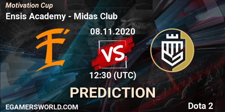 Prognose für das Spiel Ensis Academy VS Midas Club. 08.11.2020 at 13:15. Dota 2 - Motivation Cup