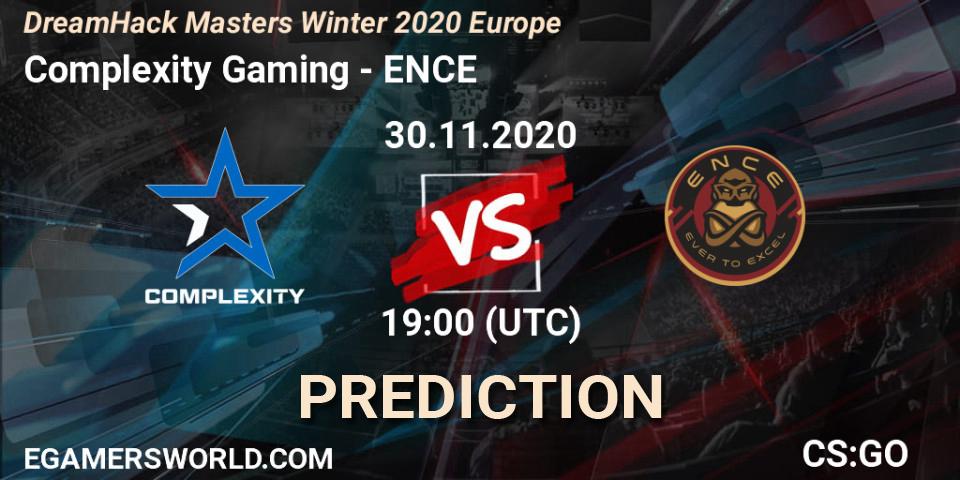 Prognose für das Spiel Complexity Gaming VS ENCE. 30.11.2020 at 19:15. Counter-Strike (CS2) - DreamHack Masters Winter 2020 Europe
