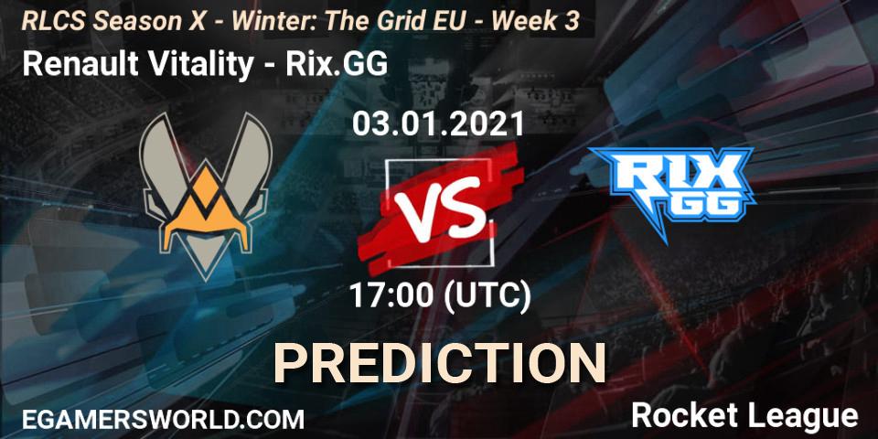 Prognose für das Spiel Renault Vitality VS Rix.GG. 03.01.21. Rocket League - RLCS Season X - Winter: The Grid EU - Week 3