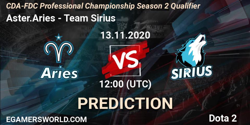 Prognose für das Spiel Aster.Aries VS Team Sirius. 13.11.2020 at 11:37. Dota 2 - CDA-FDC Professional Championship Season 2 Qualifier