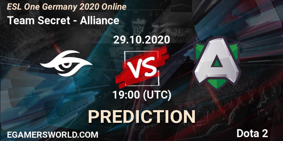 Prognose für das Spiel Team Secret VS Alliance. 29.10.20. Dota 2 - ESL One Germany 2020 Online