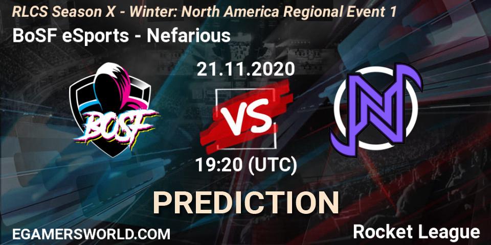 Prognose für das Spiel BoSF eSports VS Nefarious. 21.11.20. Rocket League - RLCS Season X - Winter: North America Regional Event 1