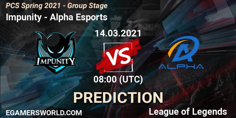 Prognose für das Spiel Impunity VS Alpha Esports. 14.03.21. LoL - PCS Spring 2021 - Group Stage