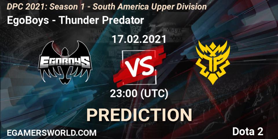 Prognose für das Spiel EgoBoys VS Thunder Predator. 17.02.21. Dota 2 - DPC 2021: Season 1 - South America Upper Division
