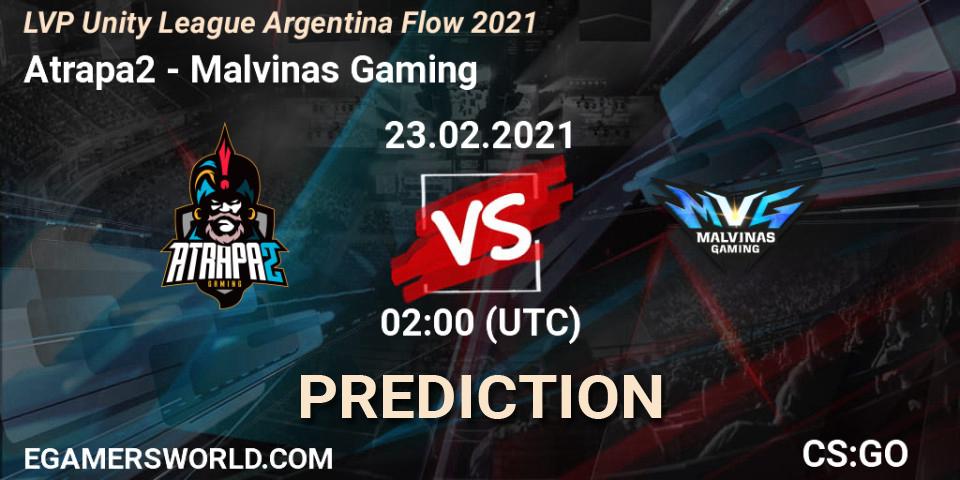 Prognose für das Spiel Atrapa2 VS Malvinas Gaming. 23.02.2021 at 02:00. Counter-Strike (CS2) - LVP Unity League Argentina Apertura 2021
