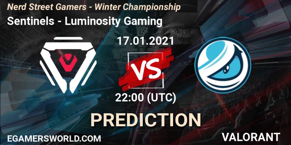 Prognose für das Spiel Sentinels VS Luminosity Gaming. 17.01.2021 at 22:00. VALORANT - Nerd Street Gamers - Winter Championship