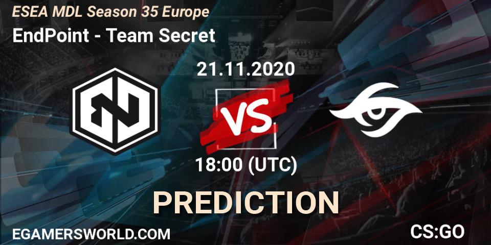 Prognose für das Spiel EndPoint VS Team Secret. 21.11.2020 at 18:00. Counter-Strike (CS2) - ESEA MDL Season 35 Europe