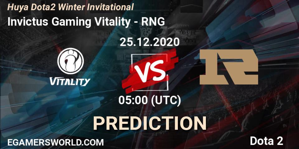 Prognose für das Spiel Invictus Gaming Vitality VS RNG. 25.12.20. Dota 2 - Huya Dota2 Winter Invitational
