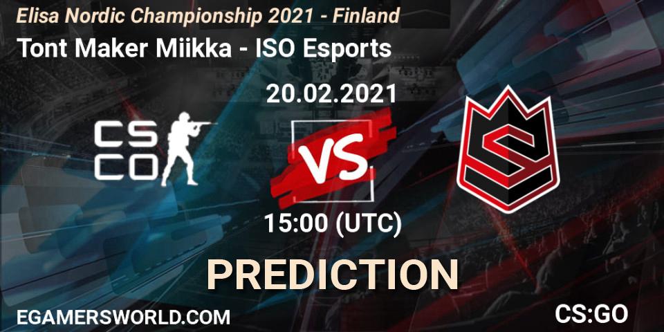 Prognose für das Spiel Tont Maker Miikka VS ISO Esports. 20.02.2021 at 15:00. Counter-Strike (CS2) - Elisa Nordic Championship 2021 - Finland