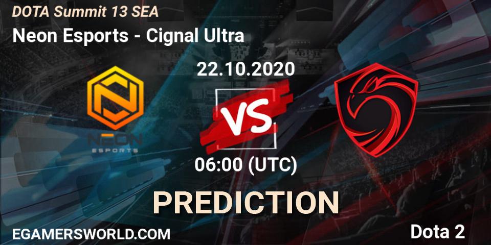Prognose für das Spiel Neon Esports VS Cignal Ultra. 22.10.20. Dota 2 - DOTA Summit 13: SEA