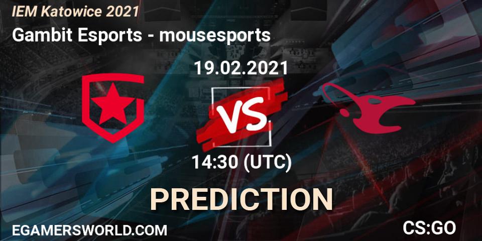 Prognose für das Spiel Gambit Esports VS mousesports. 19.02.21. CS2 (CS:GO) - IEM Katowice 2021