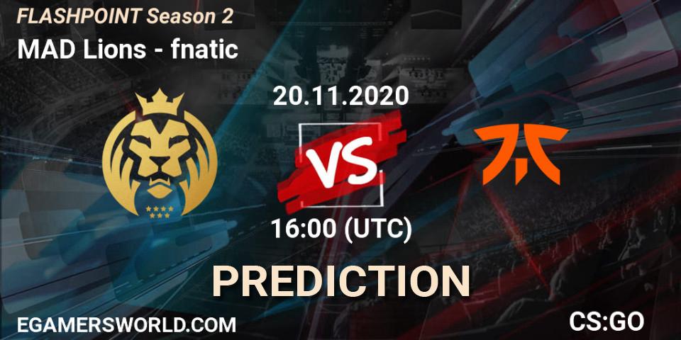 Prognose für das Spiel MAD Lions VS fnatic. 20.11.2020 at 16:00. Counter-Strike (CS2) - Flashpoint Season 2