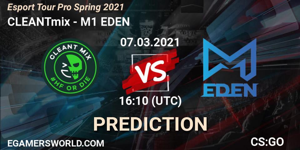 Prognose für das Spiel CLEANTmix VS M1 EDEN. 07.03.2021 at 16:30. Counter-Strike (CS2) - Esport Tour Pro Spring 2021