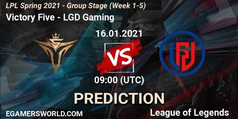 Prognose für das Spiel Victory Five VS LGD Gaming. 16.01.2021 at 09:20. LoL - LPL Spring 2021 - Group Stage (Week 1-5)